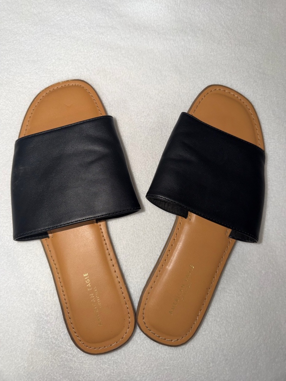American Eagle Outfitters Black Slide Sandals with Tan Footbed